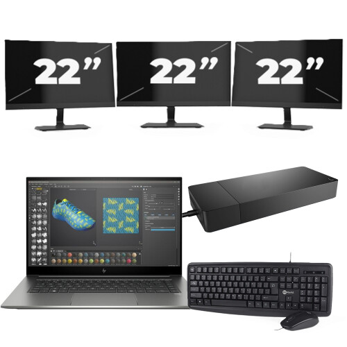 HP ZBook Studio G7 - Intel Core i7-10e Generatie - 15 inch - 16GB RAM - 256GB SSD - Windows 11 + 3x 22 inch Monitor Tweedehands