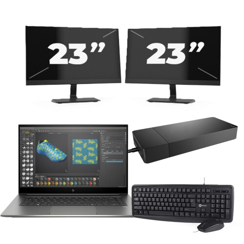 HP ZBook Studio G7 - Intel Core i7-10e Generatie - 15 inch - 16GB RAM - 256GB SSD - Windows 11 + 2x 23 inch Monitor Tweedehands
