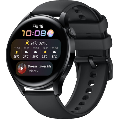 Huawei Watch 3 46 mm zwart op siliconen bandje zwart [wifi + 4G, Active Edition] Tweedehands