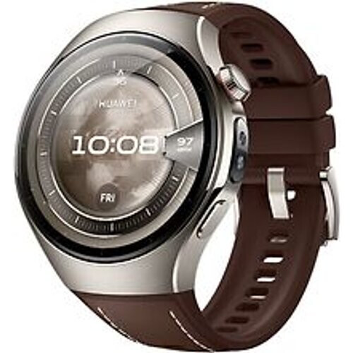 Huawei Watch 5 46 mm titanium kast zilver met de composiet band bruin [wifi + 4G] Tweedehands