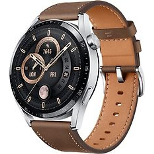 Huawei Watch GT 3 46 mm zilver met leren bandje bruin Tweedehands