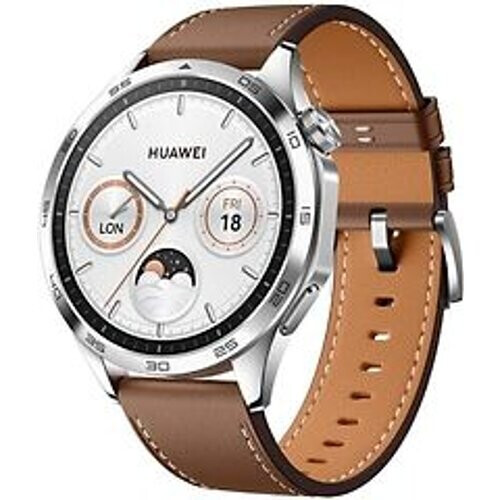 Huawei Watch GT 4 46 mm zilver met leren bandje bruin Tweedehands