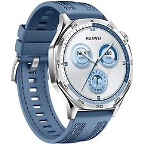 Huawei Watch GT 5 46 mm roestvrij stalen kast zilver met bandje van geweven nylon blauw Tweedehands
