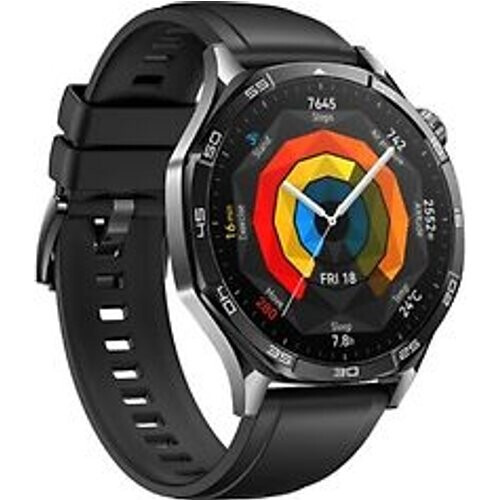 Huawei Watch GT 5 46 mm roestvrij stalen kast zwart met fluorelastomeer bandje zwart Tweedehands