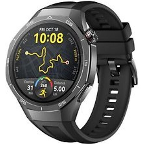 Huawei Watch GT 5 Pro 46 mm roestvrij stalen kast zwart met fluorelastomeer bandje zwart Tweedehands