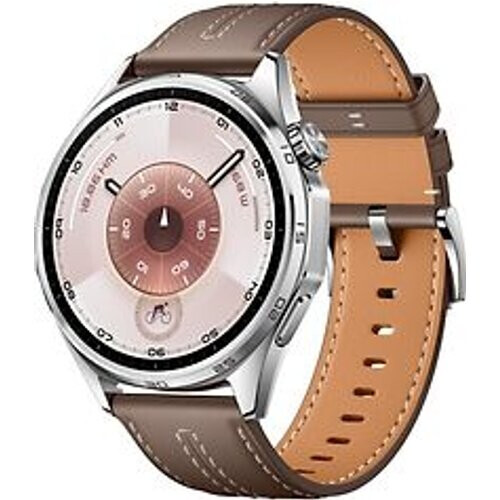 Huawei Watch GT 6 46 mm roestvrijstalen kast zilver met leren bandje grijs Tweedehands