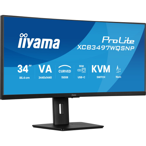Iiyama ProLite XCB3497WQSNP-B1 - 34''UWQHD Curved VA - USB-C Dock KVM Switch - Zwart Tweedehands