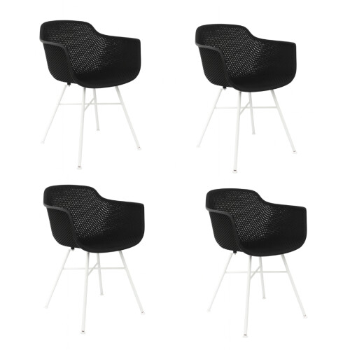 INDY KICK - Tuinstoelen - Set van 4 - Kunststof kuip - Gecoat metalen frame - Zwart - Wit (set van 4)