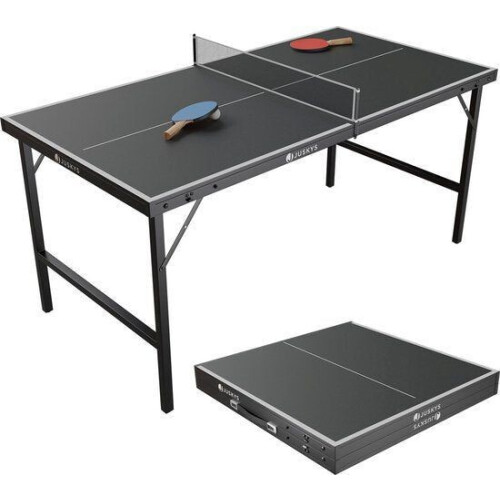 Juskys Mini Tafeltennistafel Flexi - Opklapbaar - Compact - Zwart / Zilver - 152 x 71 x 71 cm