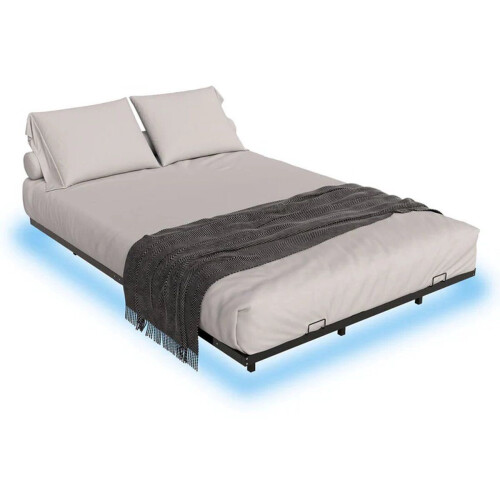 Juskys Palamos - Metalen Bed - 140 x 200 cm - LED-verlichting - Zwart
