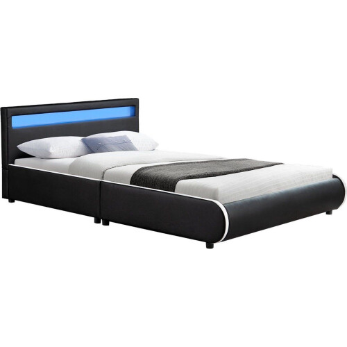 Juskys Sevilla - Gestoffeerd bed - 140 x 200 cm - LED Verlichting - Zwart
