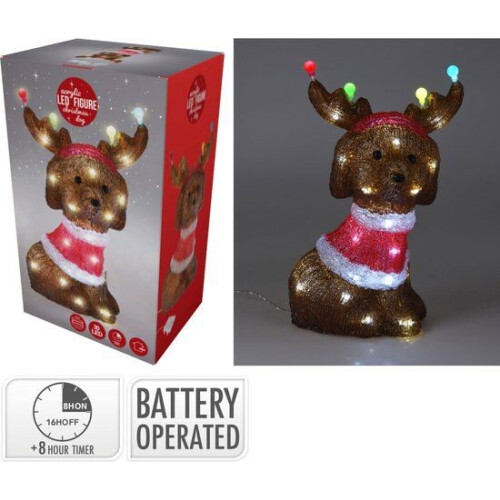 Kersthond - Acryl - LED 30 stuks - Bruin Rood Wit - 35 cm