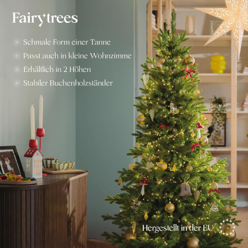Kunstkerstboom - Nordmann Slim (FT05), 180 cm, realistische PVC/PE-takken, handgemaakte essenhouten standaard, Made in EU Tweedehands