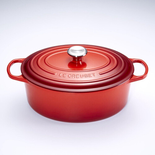 Le Creuset Braadpan Signature - Ovaal - 7,5 Liter - Kersenrood -Ø 33 cm Tweedehands
