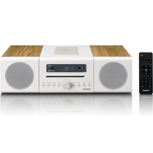 Lenco MC-375WHWD - HiFi-stereosysteem - DAB+ FM-radio Bluetooth 5.2 CD-speler 10W draadloos opladen - Wit / Hout