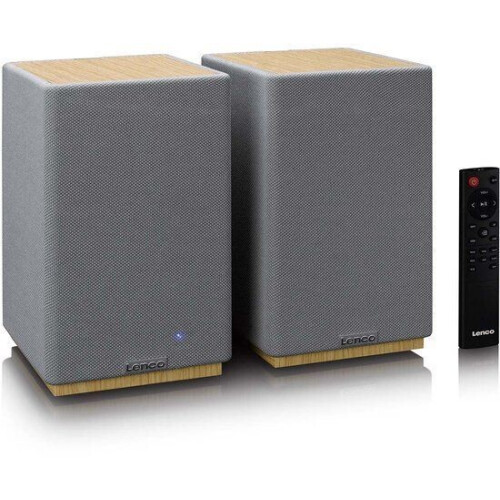 Lenco SPB-241WDGY - Hifi Speaker - Boekenplank speakers Bluetooth 80W - Hout/Grijs (2 stuks) Tweedehands