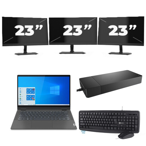 Lenovo IdeaPad Flex 5 14ITL05 - Intel Core i3-11e Generatie - 14 inch - 16GB RAM - 256GB SSD - Windows 11 Home + 3x 23 inch Monitor Tweedehands