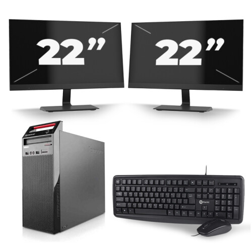 Lenovo ThinkCentre Edge 72 Tower - Intel Core i3-3e Generatie - 8GB RAM - 256GB SSD - Windows 10 + 2x 22 inch Monitor Tweedehands