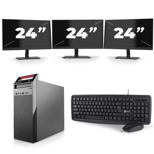 Lenovo ThinkCentre Edge 72 Tower - Intel Core i3-3e Generatie - 8GB RAM - 256GB SSD - Windows 10 + 3x 24 inch Monitor Tweedehands