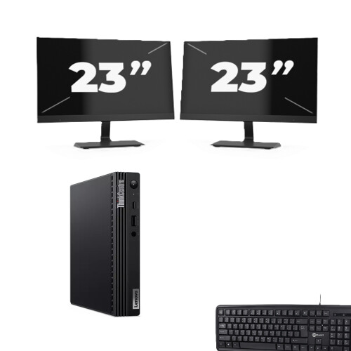 Lenovo ThinkCentre M70q USFF - Intel Core i5-10e Generatie - 8GB RAM - 256GB SSD - Windows 11 + 2x 23 inch Monitor Tweedehands