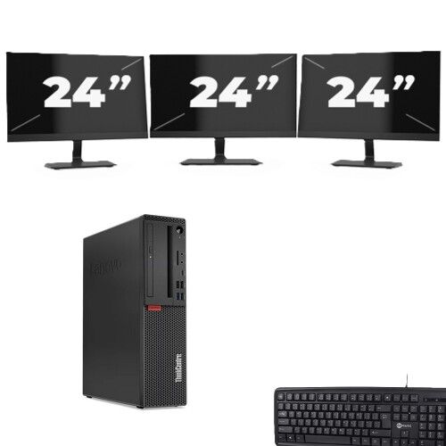 Lenovo ThinkCentre M720s SFF - Intel Core i3-9e Generatie - 8GB RAM - 256GB SSD - Windows 11 + 3x 24 inch Monitor Tweedehands
