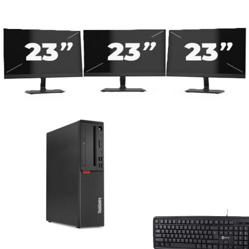 Lenovo ThinkCentre M720s SFF - Intel Core i3-9e Generatie - 8GB RAM - 256GB SSD - Windows 11 + 3x 23 inch Monitor Tweedehands