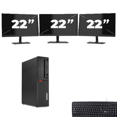 Lenovo ThinkCentre M720s SFF - Intel Core i5-9e Generatie - 8GB RAM - 256GB SSD - Windows 11 + 3x 22 inch Monitor Tweedehands