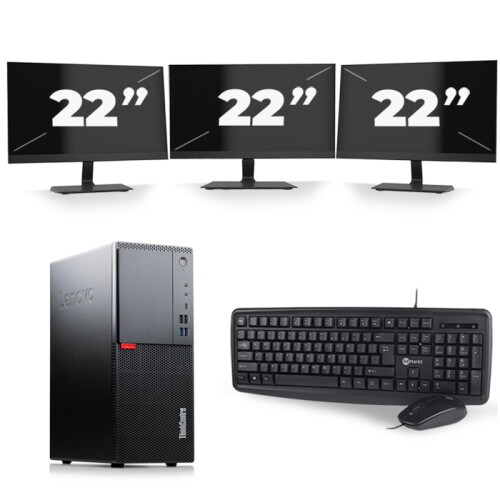 Lenovo ThinkCentre M720t Tower - Intel Core i5-8e Generatie - 16GB RAM - 256GB SSD - Windows 11 + 3x 22 inch Monitor Tweedehands