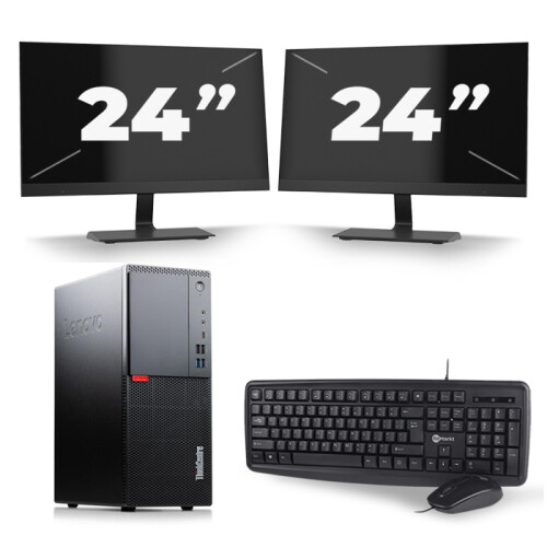 Lenovo ThinkCentre M720t Tower - Intel Core i7-8e Generatie - 16GB RAM - 256GB SSD - Windows 11 + 2x 24 inch Monitor Tweedehands