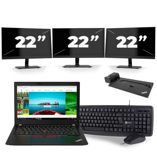 Lenovo Thinkpad A285 - AMD Ryzen 5 2500U - 12 inch - 8GB RAM - 256GB SSD - Windows 10 + 3x 22 inch Monitor Tweedehands