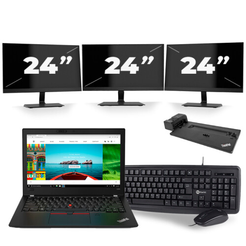 Lenovo Thinkpad A285 - AMD Ryzen 5 2500U - 12 inch - 8GB RAM - 256GB SSD - Windows 10 + 3x 24 inch Monitor Tweedehands