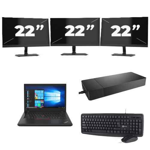 Lenovo ThinkPad A485 - AMD Ryzen 5 2500U - 14 inch - 8GB RAM - 256GB SSD - Windows 10 + 3x 22 inch Monitor Tweedehands