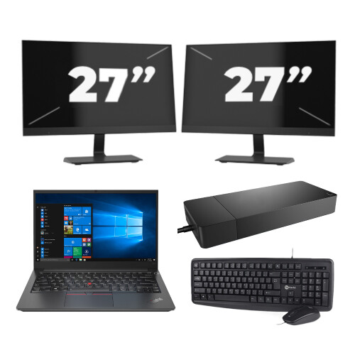 Lenovo Thinkpad E14 G2 - Intel Core i3-11e Generatie - 14 inch - 16GB RAM - 512GB SSD - Windows 11 Home + 2x 27 inch Monitor Tweedehands
