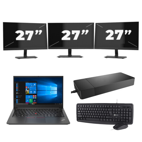 Lenovo Thinkpad E14 G2 - Intel Core i3-11e Generatie - 14 inch - 16GB RAM - 512GB SSD - Windows 11 Home + 3x 27 inch Monitor Tweedehands