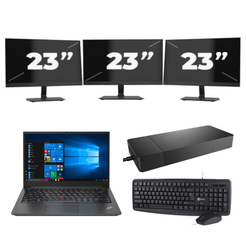 Lenovo Thinkpad E14 G2 - Intel Core i3-11e Generatie - 14 inch - 16GB RAM - 512GB SSD - Windows 11 Home + 3x 23 inch Monitor Tweedehands