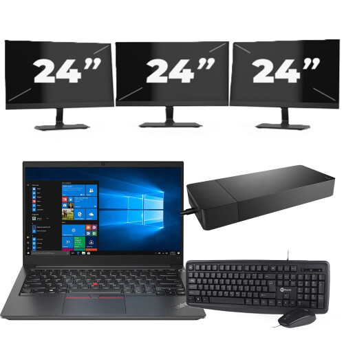 Lenovo ThinkPad E14 Gen 2 - Intel Core i3-11e Generatie - 14 inch - 16GB RAM - 256GB SSD - Windows 11 Home + 3x 24 inch Monitor Tweedehands