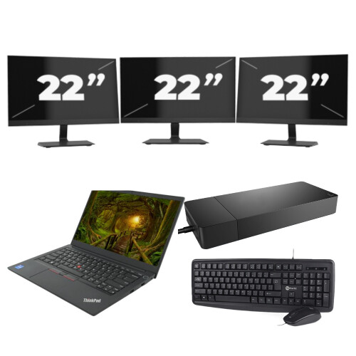 Lenovo ThinkPad E14 Gen 2 - Intel Core i3-11e Generatie - 14 inch - 8GB RAM - 256GB SSD - Windows 11 Home + 3x 22 inch Monitor Tweedehands