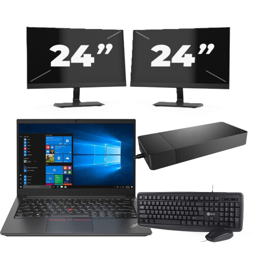 Lenovo ThinkPad E14 Gen 2 - Intel Core i3-11e Generatie - 14 inch - 8GB RAM - 256GB SSD - Windows 11 Home + 2x 24 inch Monitor Tweedehands