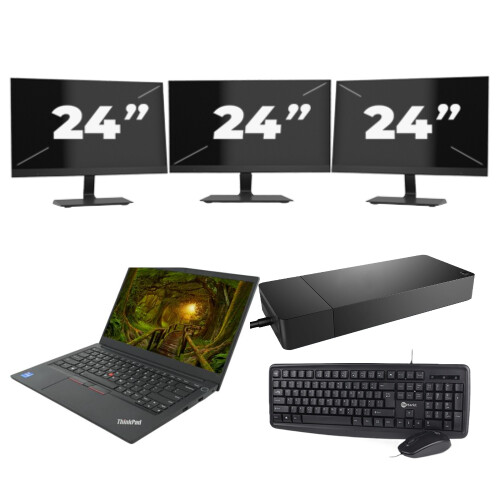 Lenovo ThinkPad E14 Gen 2 - Intel Core i3-11e Generatie - 14 inch - 8GB RAM - 256GB SSD - Windows 11 Home + 3x 24 inch Monitor Tweedehands
