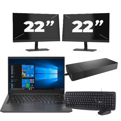 Lenovo ThinkPad E14 Gen 2 - Intel Core i5-11e Generatie - 14 inch - 8GB RAM - 256GB SSD - Windows 11 Home + 2x 22 inch Monitor Tweedehands