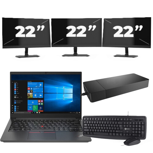 Lenovo ThinkPad E14 Gen 2 - Intel Core i5-11e Generatie - 14 inch - 8GB RAM - 256GB SSD - Windows 11 Home + 3x 22 inch Monitor Tweedehands