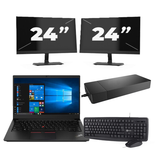 Lenovo ThinkPad E14 Gen 3 - AMD Ryzen 3 5300U - 14 inch - 16GB RAM - 256GB SSD - Windows 11 Home + 2x 24 inch Monitor Tweedehands