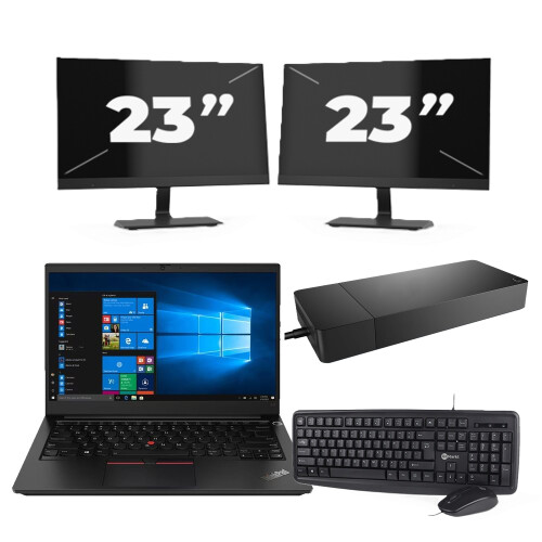 Lenovo ThinkPad E14 Gen 3 - AMD Ryzen 3 5300U - 14 inch - 16GB RAM - 256GB SSD - Windows 11 Home + 2x 23 inch Monitor Tweedehands