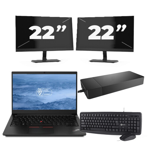 Lenovo ThinkPad E14 - Intel Core i3-10e Generatie - 14 inch - 8GB RAM - 256GB SSD - Windows 11 + 2x 22 inch Monitor Tweedehands