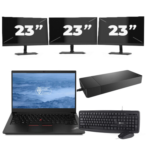 Lenovo ThinkPad E14 - Intel Core i3-10e Generatie - 14 inch - 8GB RAM - 256GB SSD - Windows 11 + 3x 23 inch Monitor Tweedehands