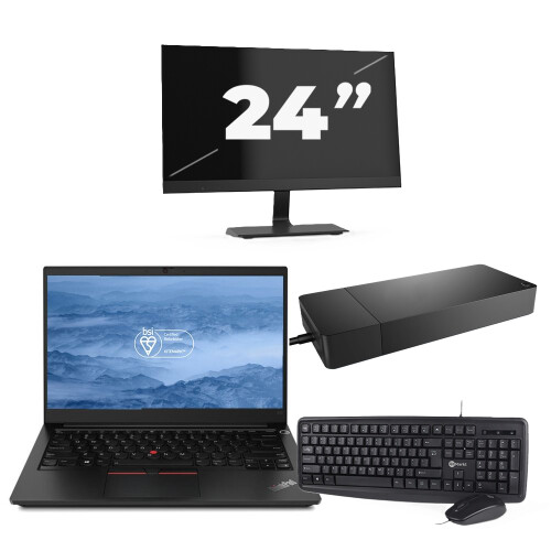 Lenovo ThinkPad E14 - Intel Core i3-10e Generatie - 14 inch - 8GB RAM - 256GB SSD - Windows 11 + 1x 24 inch Monitor Tweedehands