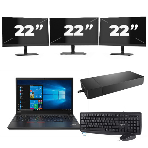Lenovo ThinkPad E15 - Intel Core i3-10e Generatie - 15 inch - 8GB RAM - 256GB SSD - Windows 11 + 3x 22 inch Monitor Tweedehands