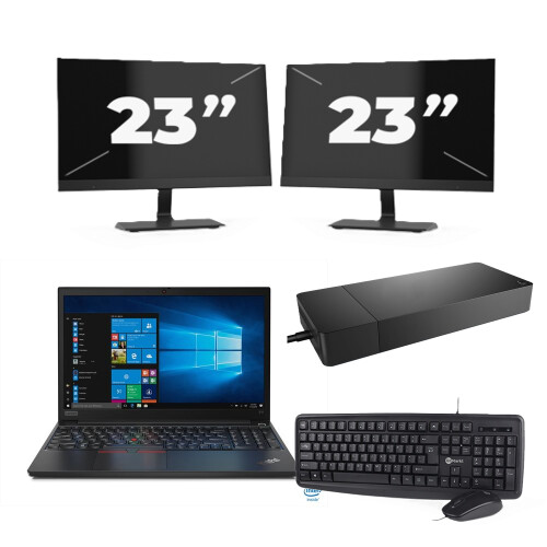 Lenovo ThinkPad E15 - Intel Core i3-10e Generatie - 15 inch - 8GB RAM - 256GB SSD - Windows 11 + 2x 23 inch Monitor Tweedehands