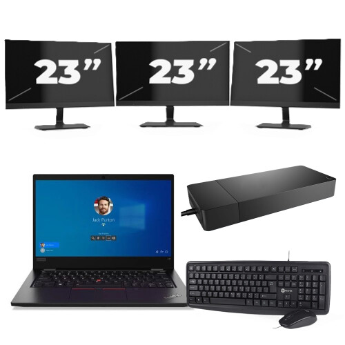 Lenovo ThinkPad L13 Gen 2 - Intel Core i3-11e Generatie - 13 inch - 8GB RAM - 256GB SSD - Windows 11 + 3x 23 inch Monitor Tweedehands