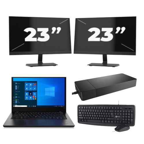 Lenovo ThinkPad L14 Gen 2 - Intel Core i3-11e Generatie - 14 inch - 8GB RAM - 256GB SSD - Windows 11 Home + 2x 23 inch Monitor Tweedehands